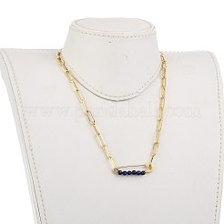 天然ラピスラズリのペンダントネックレス  201個のステンレススチール製安全ピンと真鍮製のペーパークリップチェーン付き  ゴールドカラー  16.85インチ（42.8cm）&nbsp;NJEW-JN03013-02