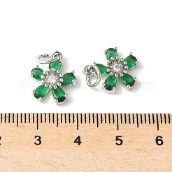 真鍮製マイクロパヴェキュービックジルコニアペンダント  花のチャーム  ラックめっき  持続的なメッキ  カドミウムフリー＆鉛フリー  丸カン付き  グリーン  14.5x12.5x4.5mm  穴：4.5mm&nbsp;KK-U067-03P-02
