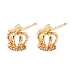 Серьги-гвоздики с короной из латуни с микропаве из прозрачных кубических цирконий для женщин&nbsp;EJEW-G428-06G