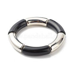 女の子の女性のために設定された分厚いカーブチューブビーズストレッチブレスレット  アクリル＆ccbプラスチックビーズブレスレット  ステンレス鋼色  ミックスカラー  内径：2-1/8インチ（5.3cm）  4個/セット&nbsp;BJEW-JB06947