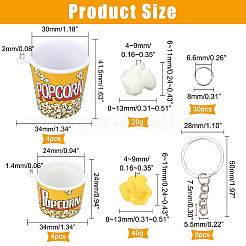 DIYポップコーンカップキーホルダー作りキット  塩ビ人工樹脂ポップコーンを含む  プラスチックチャーム  鉄のキーホルダーのパーツとリング  きいろ  ペンダント：8pcs / セット&nbsp;DIY-OC0008-19