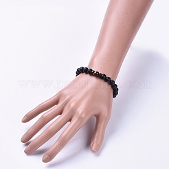 Braccialetti elasticizzati con perline di agata nera naturale (tinta).&nbsp;BJEW-JB04295-04