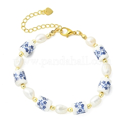 Armbänder aus natürlichen Süßwasserzuchtperlen und handgefertigten Porzellanperlen für Damen&nbsp;BJEW-JB13755