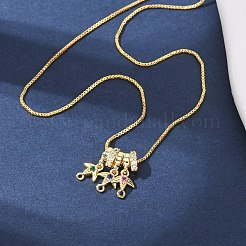真鍮パヴェのカラフルなキュービックジルコニアペンダント、ベネチアンチェーン、調節可能なスライダーネックレス  18KGP本金メッキ  ラックめっき  長持ちメッキ  カドミウムフリー＆鉛フリー  魚  19.17インチ（48.7cm）&nbsp;NJEW-D348-03A-G