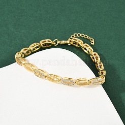 Браслеты-цепочки с овальными звеньями из латуни и микро паве для женщин с прозрачным кубическим цирконием BJEW-F504-04G