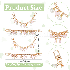 4 stücke 2 arten legierung rosa emaille bowknot herz charme tasche dekorative ketten&nbsp;HJEW-UN00104