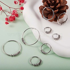 Orecchini a cerchio con perline in argento sterling anti-ossidazione placcati in rodio da donna&nbsp;JE912A-03