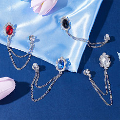 4 шт. 4-х цветные стеклянные овальные подвесные броши-цепочки JEWB-GF0001-37