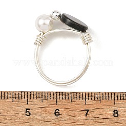 Anillos de alambre de cobre ecológico con conchas naturales de abulón/paua.&nbsp;RJEW-JR01086-02