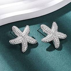Серьги-гвоздики из латуни в форме морской звезды EJEW-H165-02A-P