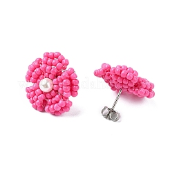 Boucles d'oreilles à tige en perles de verre marguerite&nbsp;EJEW-MZ00334-03