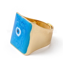 Quadratische Emaille-Breitband-Fingerringe mit bösem Blick&nbsp;RJEW-A014-02G-01