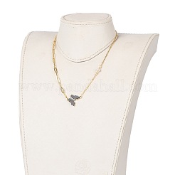 Ожерелья с подвесками в виде бабочек из латуни с микропаве и кубическим цирконием NJEW-JN03239