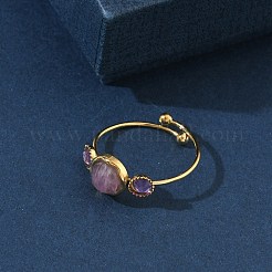 Bagues ajustables en améthyste naturelle pour femmes&nbsp;RJEW-A101-01G-04