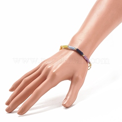 Браслет из натуральных смешанных драгоценных камней с изогнутыми бусинами и цепочками-скрепками из нержавеющей стали 304 BJEW-JB08128