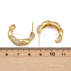 Серьги-гвоздики с микропаве из прозрачных кубических цирконий в форме спирали из латуни EJEW-L275-16G-02