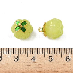 ガラスチャーム  カボチャ  黄金の合金エナメルパーツと  黄緑  14.5x13mm  穴：1.5mm&nbsp;GLAA-P072-04G-03