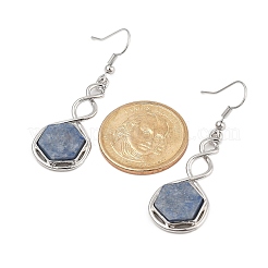 Orecchini pendenti esagonali in avventurina blu naturale&nbsp;EJEW-K298-01P-07