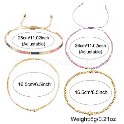 4 braccialetto intrecciato regolabile con perline di vetro e perline di ametista naturale&nbsp;VW6541-1