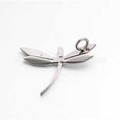 304 ステンレス ラインストーン 3d トンボ ミニペンダント  ステンレス鋼色  18x25.5x2mm  穴：3mm&nbsp;STAS-E090-77P