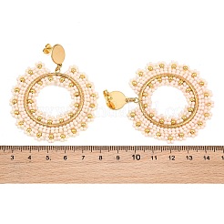 Aretes colgantes en forma de donut con cuentas de latón y vidrio tejido&nbsp;EJEW-A105-05G-01