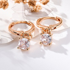 Квадратные серьги-подвески с микропаве из латуни и прозрачными кубическими цирконами EJEW-K300-35G