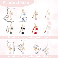 バレンタインデー用樹脂&亜鉛合金ローズチャームペンダントデコレーション（女性用）12個入り、12スタイル  カニカン付き  ミックスカラー  98~102mm  1個/スタイル&nbsp;HJEW-CP0001-05