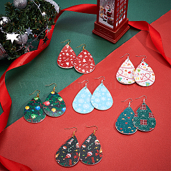 Kit de fabrication de boucles d'oreilles en cuir synthétique à thème de Noël (12 paire)&nbsp;DIY-FH0002-29