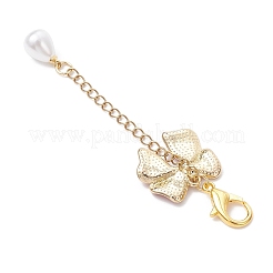 Подвесные украшения из эмалевого сплава с бантом и АБС-пластика с имитацией жемчуга&nbsp;HJEW-JM04237-02