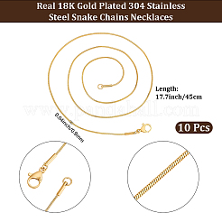 10mm 304ステンレススチール製スネークチェーンネックレス0.9個  カニカン付き  ゴールドカラー  17.72インチ（45cm）&nbsp;STAS-BBC0008-95G