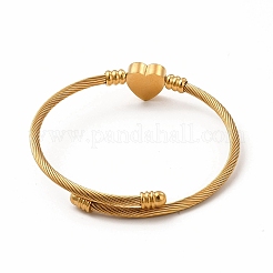 Браслет-манжета из нержавеющей стали 201 с бусинами в форме сердца&nbsp;BJEW-C033-07G