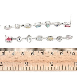 Серьги-гвоздики с подвесками из кубического циркония с прямоугольной каплевидной формой и микропаве из латуни&nbsp;EJEW-G452-10P