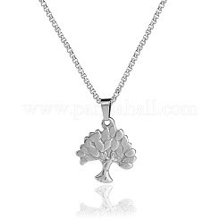Collares con colgante de árbol de la vida de acero inoxidable 304 y cadena tipo caja para mujer&nbsp;WG20AFF-01