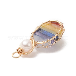 Pendentifs enveloppés de fil de cuivre de pierres précieuses naturelles chakra&nbsp;PALLOY-JF02046-01