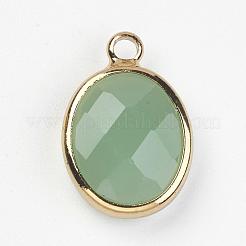 ガラスチャーム  真鍮パーツ  多面カット  オーバル  ゴールドカラー  ミックスカラー  15.5x10.5x4mm  穴：1.5mm&nbsp;GLAA-E025-14