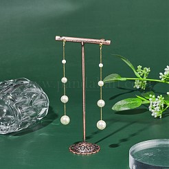 シェル パール ビーズ ダングル スタッド ピアス  女性用真鍮チェーンタッセルロングドロップピアス  フローラルホワイト  95x4~10mm  ピン：0.7mm&nbsp;EJEW-TA00064