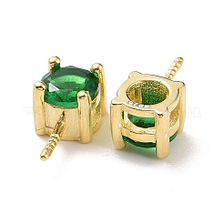 スターリングシルバーペグベイル925個  キュービックジルコニア付き  正方形  ゴールドカラー  グリーン  9x4x4.5mm  穴：2.5x1.5mm  ピン：0.6mm&nbsp;STER-D035-47G-05