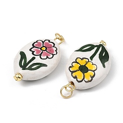 Handbemalte ovale Porzellananhänger mit Blumenmuster&nbsp;PALLOY-JF05562