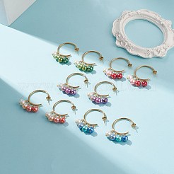 ガラスパールダングルスタッドピアス  金メッキ 304 ステンレススチール ハーフフープピアス 女性用  ミックスカラー  44mm  ピン：0.8mm&nbsp;EJEW-JE05034