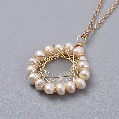 天然淡水パールのペンダントネックレス  真鍮製アズキチェーンと厚紙製ジュエリーセットボックス付き  18KGP本金メッキ  18.3インチ（46.5cm）&nbsp;NJEW-JN02471