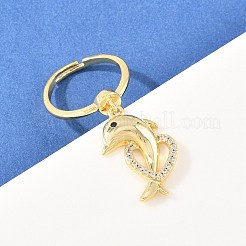 Регулируемые латунные кольца-подвески с микропаве из кубических цирконий для женщин&nbsp;LS-RJEW-A090-01A-G