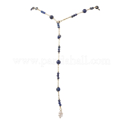 Ожерелья-лариаты из натурального лазурита круглой огранки и самородков&nbsp;NJEW-JN05727