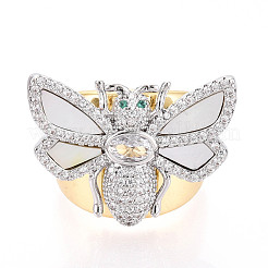 Латунные микропаве кубические цирконии регулируемые открытые манжеты кольца для женщин RJEW-N051-04PG