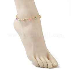 Браслеты на ногу из латуни с цепочкой-скрепкой из натуральных пресноводных ракушек&nbsp;AJEW-AN00719