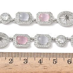 Теннисные ожерелья из латуни с микропаве из прозрачных кубических цирконий и разноцветными камнями кошачий глаз в форме прямоугольника&nbsp;NJEW-G183-05P