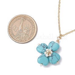 Colliers avec pendentif trèfle en turquoise synthétique&nbsp;NJEW-JN05170-01
