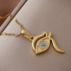 Colliers pendentifs œil de Râ vintage en acier inoxydable 304 et verre pour femmes&nbsp;EQ3909