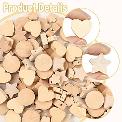 100 шт. 5 стиля необработанных бусин из кленового дерева&nbsp;WOOD-YW0001-95