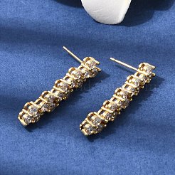 Плоские круглые серьги-гвоздики из латуни с микропаве и прозрачным фианитом&nbsp;EJEW-H180-12G