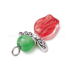 Бусина из натурального и окрашенного малайзийского нефрита с бусинами ручной работы в технике лэмпворк и бусинами в виде крыльев феи из сплава в тибетском стиле PALLOY-JF03620